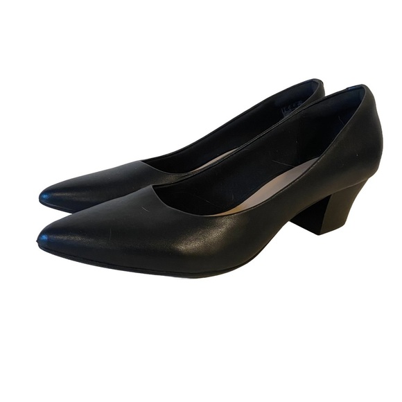 Clarks Collection Black Leather Block Heel Pumps Size 7 - Picture 1 of 8
